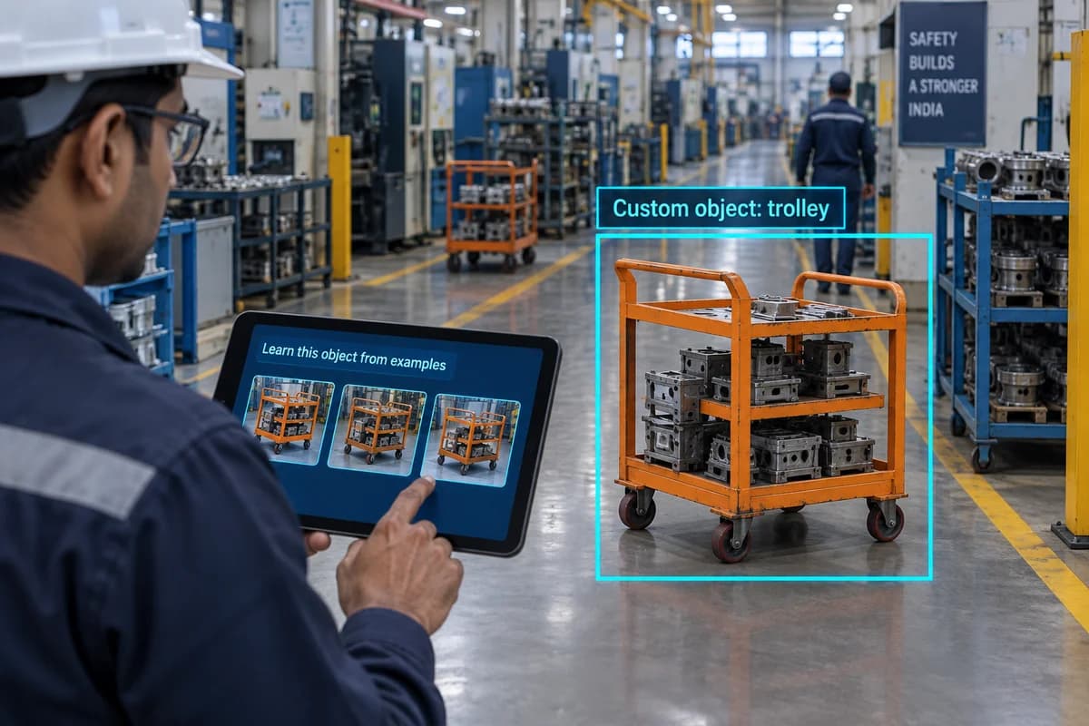 Illustration teaching a camera to recognise a custom orange factory trolley